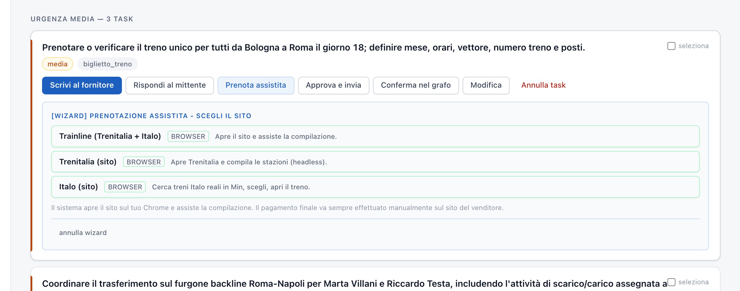 Scelta del sito di prenotazione