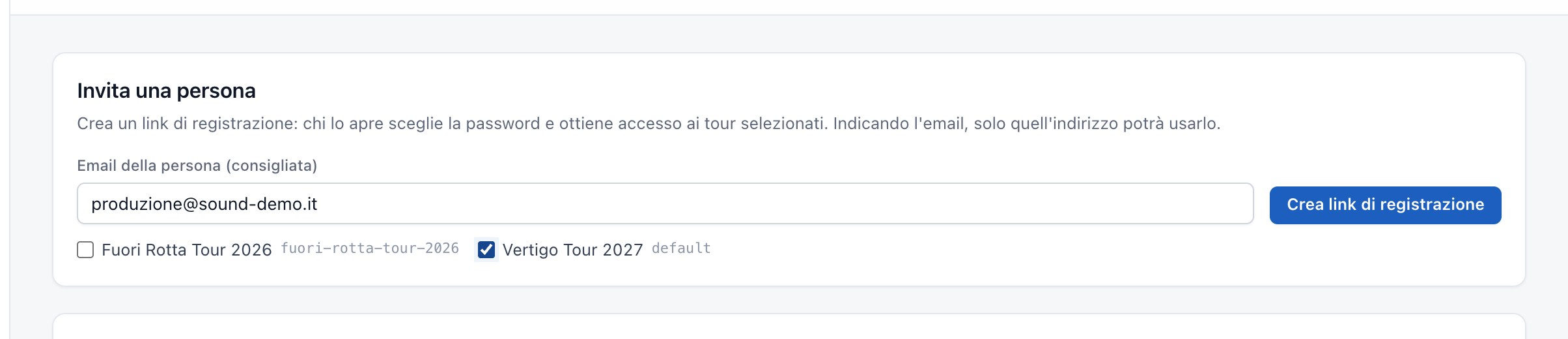 Utenti e accessi: creazione di un invito